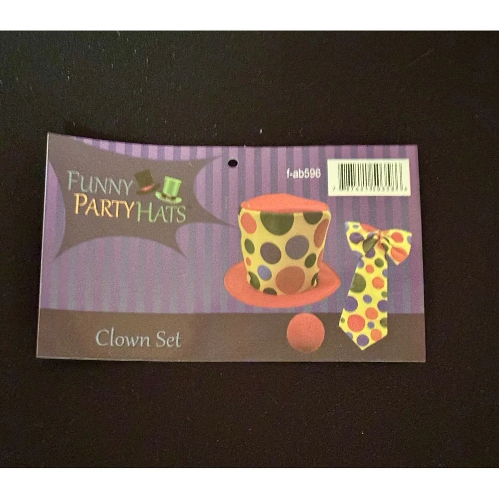Clown Costume Accessory Set Polka Dot Top Hat Necktie Bow Tie Red Nose Halloween